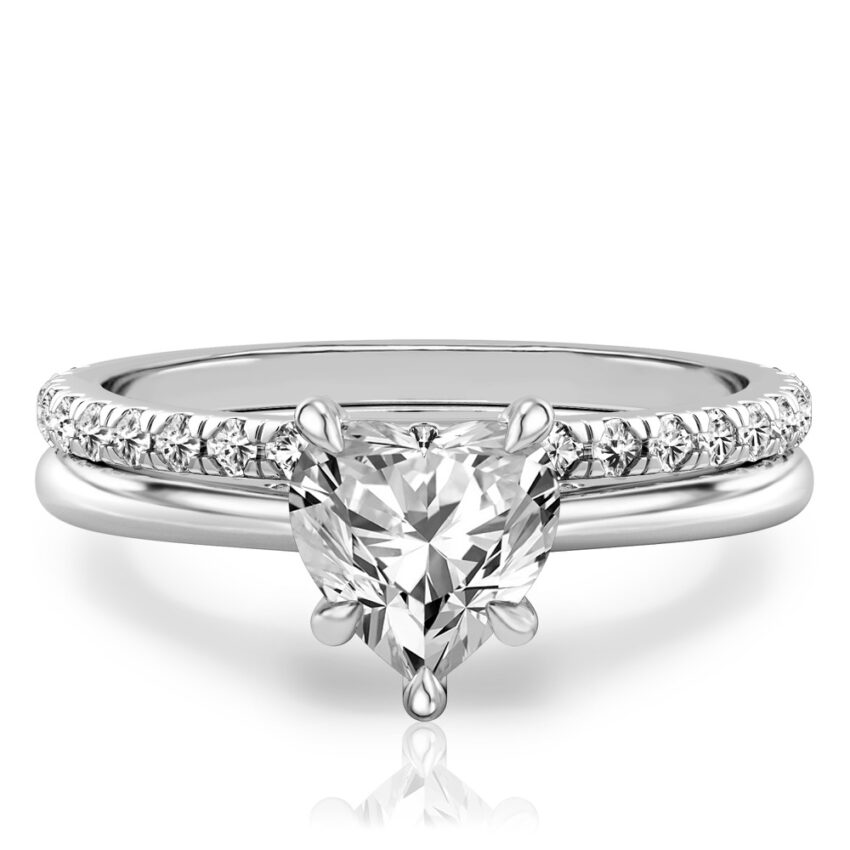 heart shape diamond pave bridge engagement ring set white gold
