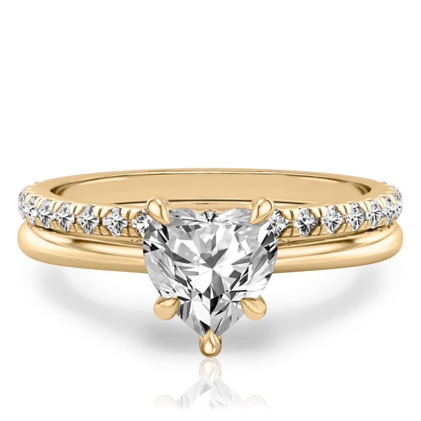 heart shape diamond pave bridge engagement ring set yellow gold