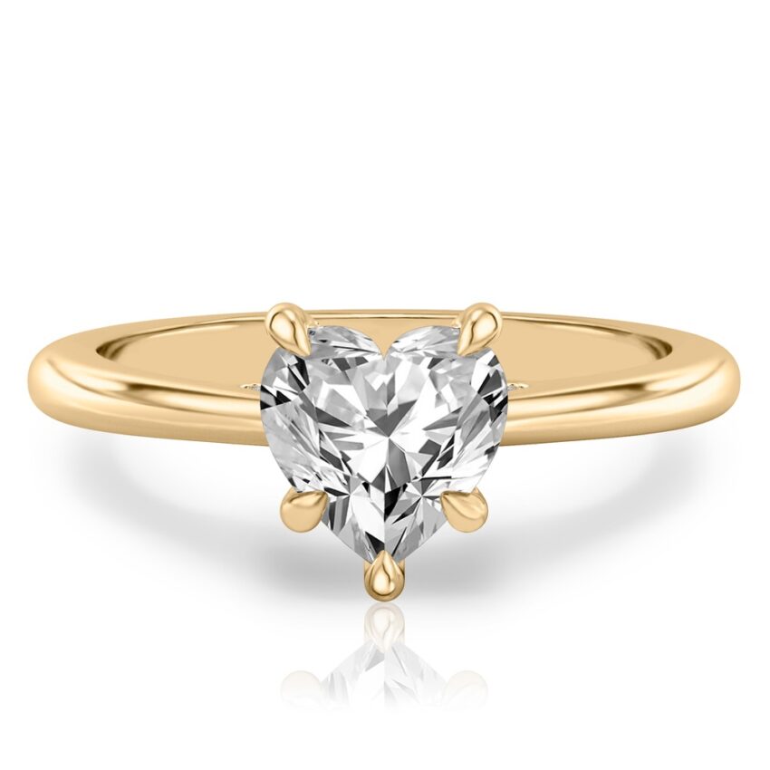 heart shape diamond pave bridge engagement ring in yellow gold