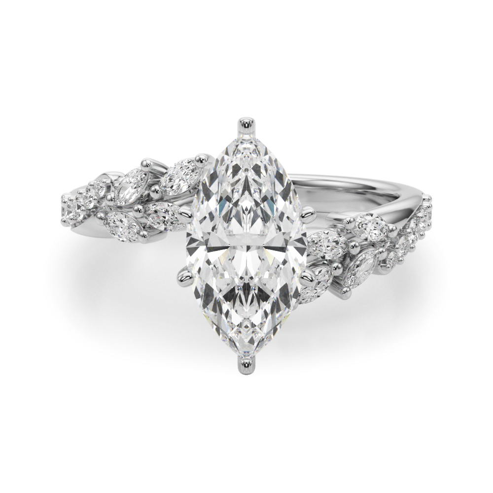 marquise cut diamond bypass nature inspired engagement ring in white gold