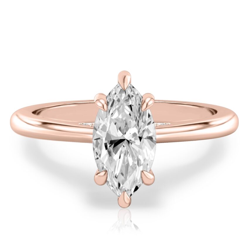 marquise cut diamond pave bridge engagement ring in rose gold