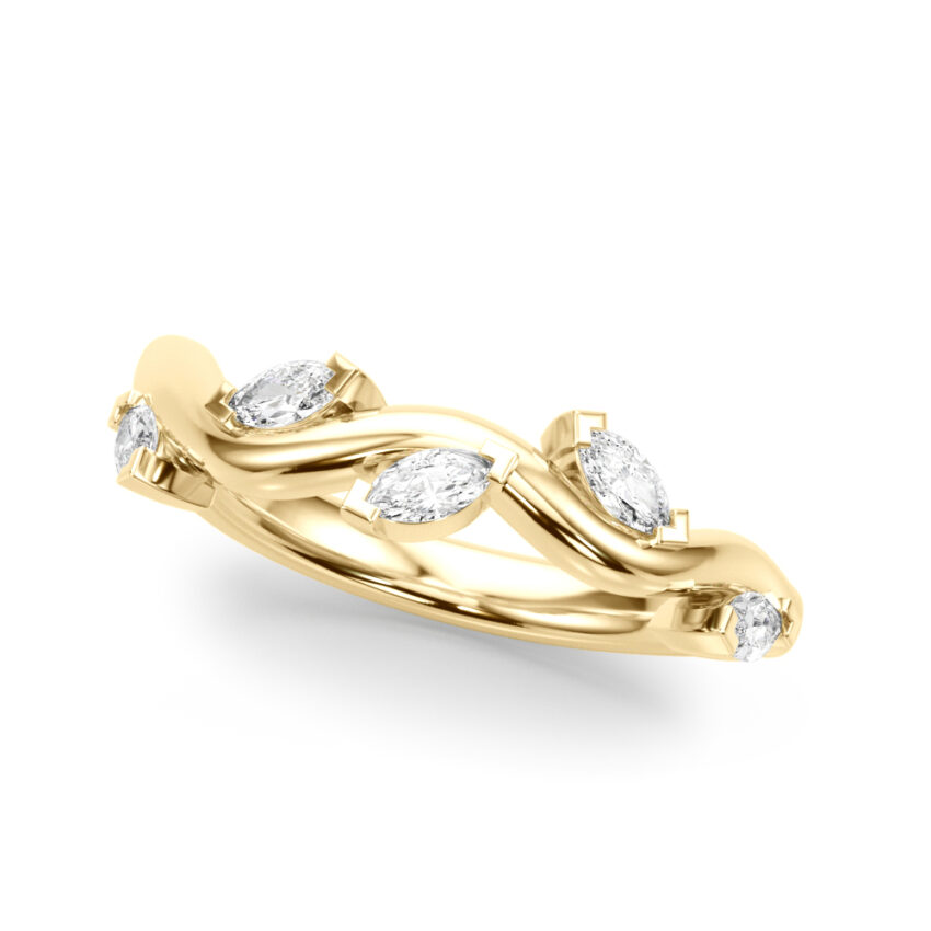 nature inspired marquise diamond band yellow gold