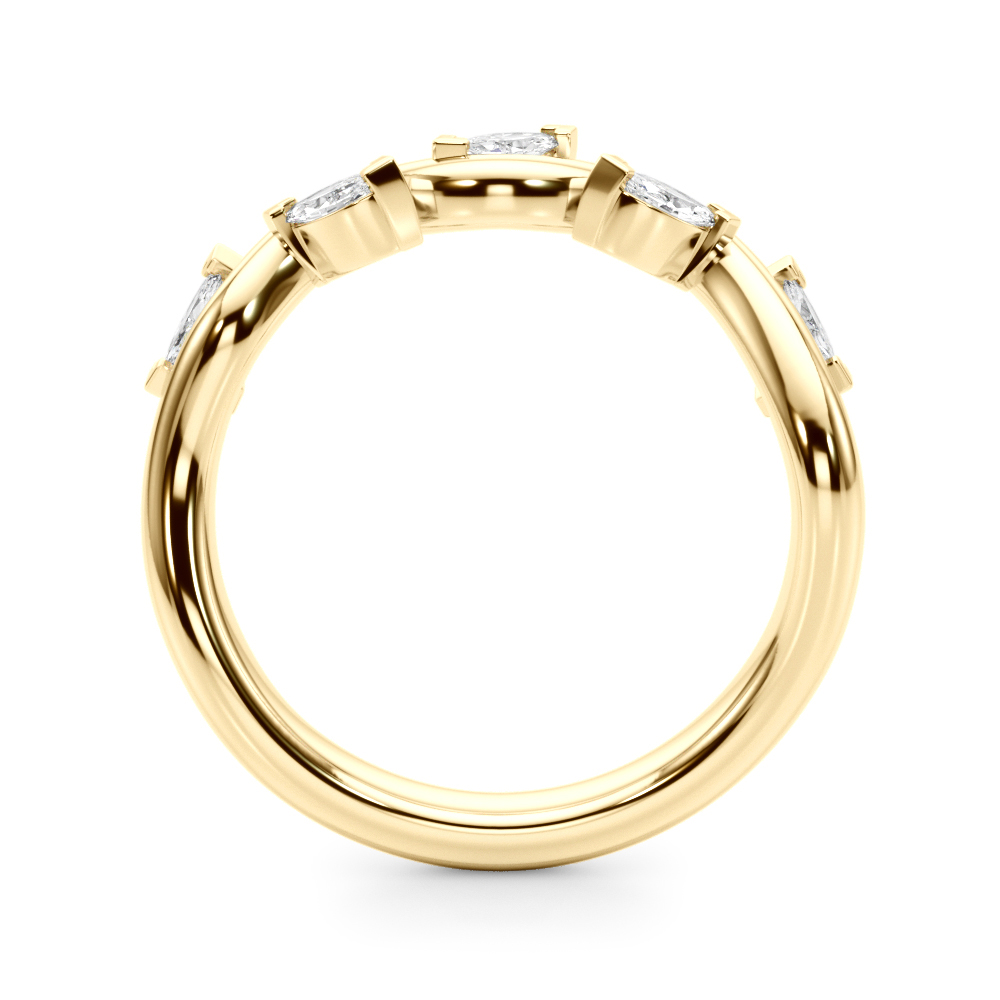 Side view of nature inspired marquise diamond band yellow gold