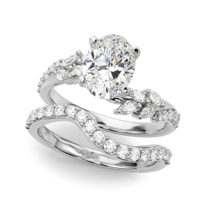 oval cut diamond bypass nature inspired engagement ring set white gold