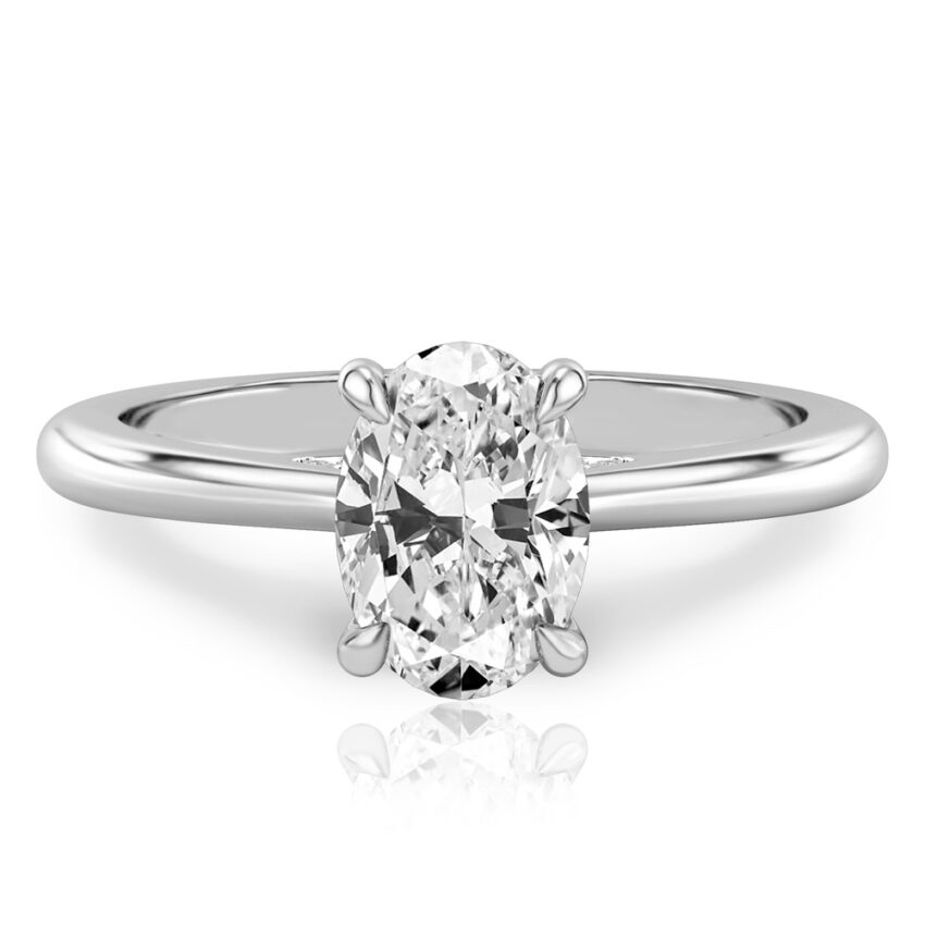 oval cut diamond pave bridge engagement ring in palladium