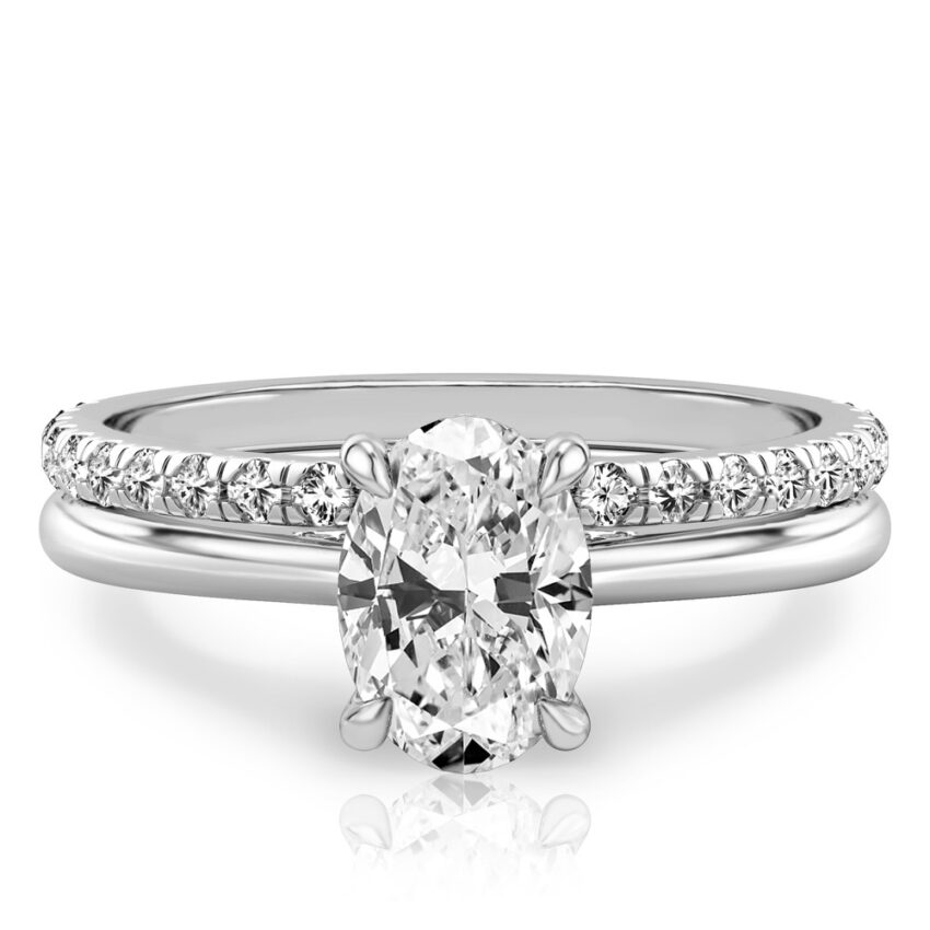 oval cut diamond pave bridge engagement ring set platinum
