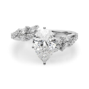 pear cut diamond bypass nature inspired engagement ring in palladium