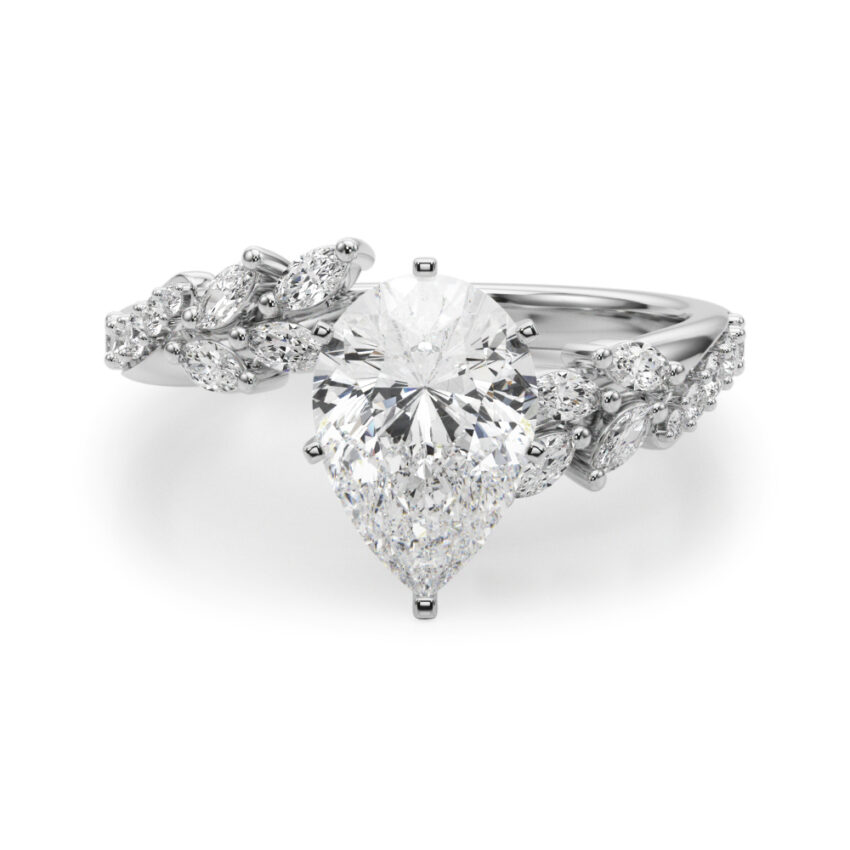 pear cut diamond bypass nature inspired engagement ring in palladium