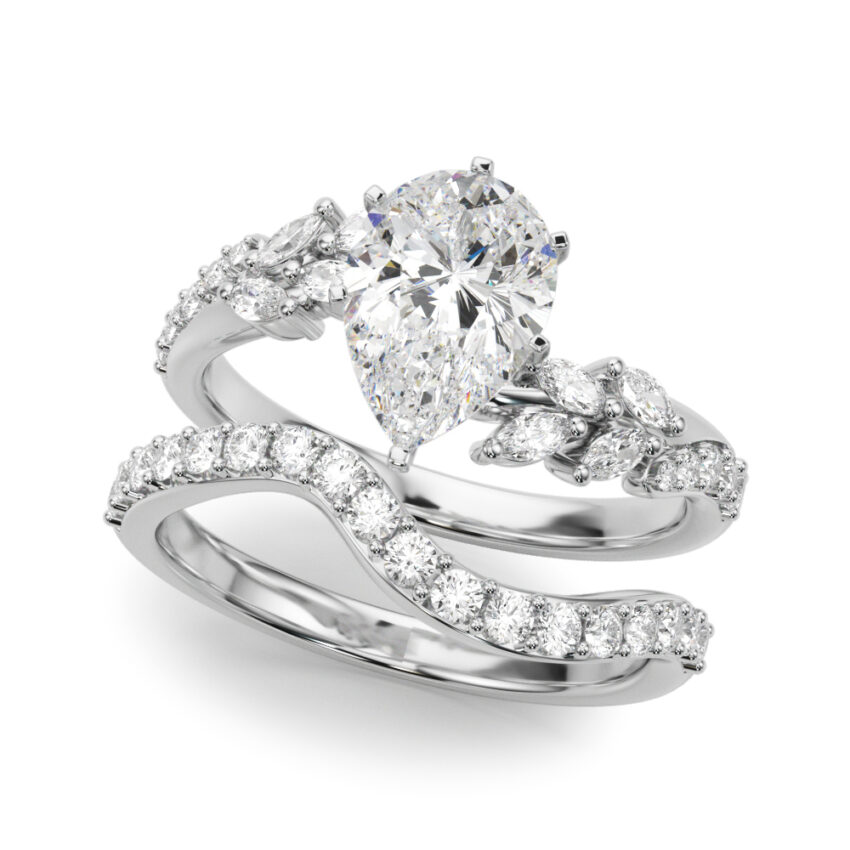 pear cut diamond bypass nature inspired engagement ring set white gold