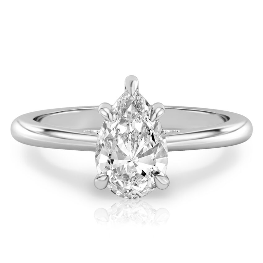 Video of pear shape diamond pave bridge engagement ring in platinum
