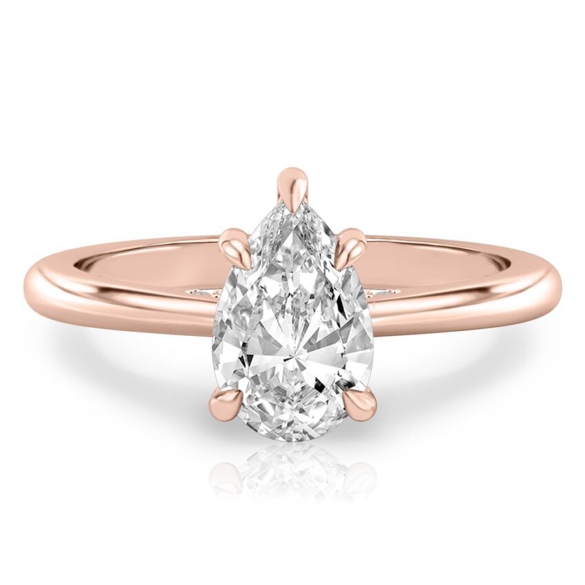 pear shape diamond pave bridge engagement ring in rose gold