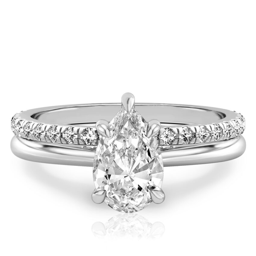pear shape diamond pave bridge engagement ring set platinum