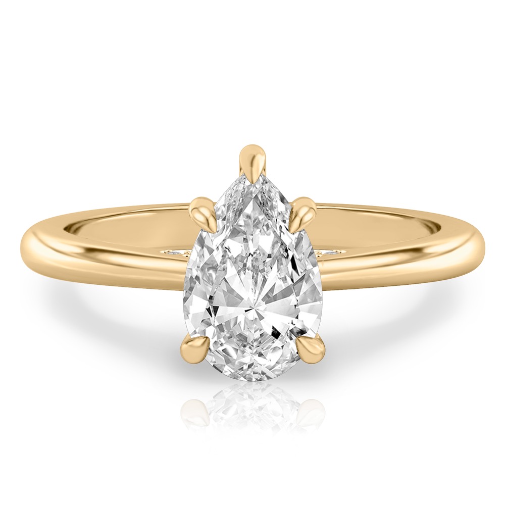 pear shape diamond pave bridge engagement ring in yellow gold