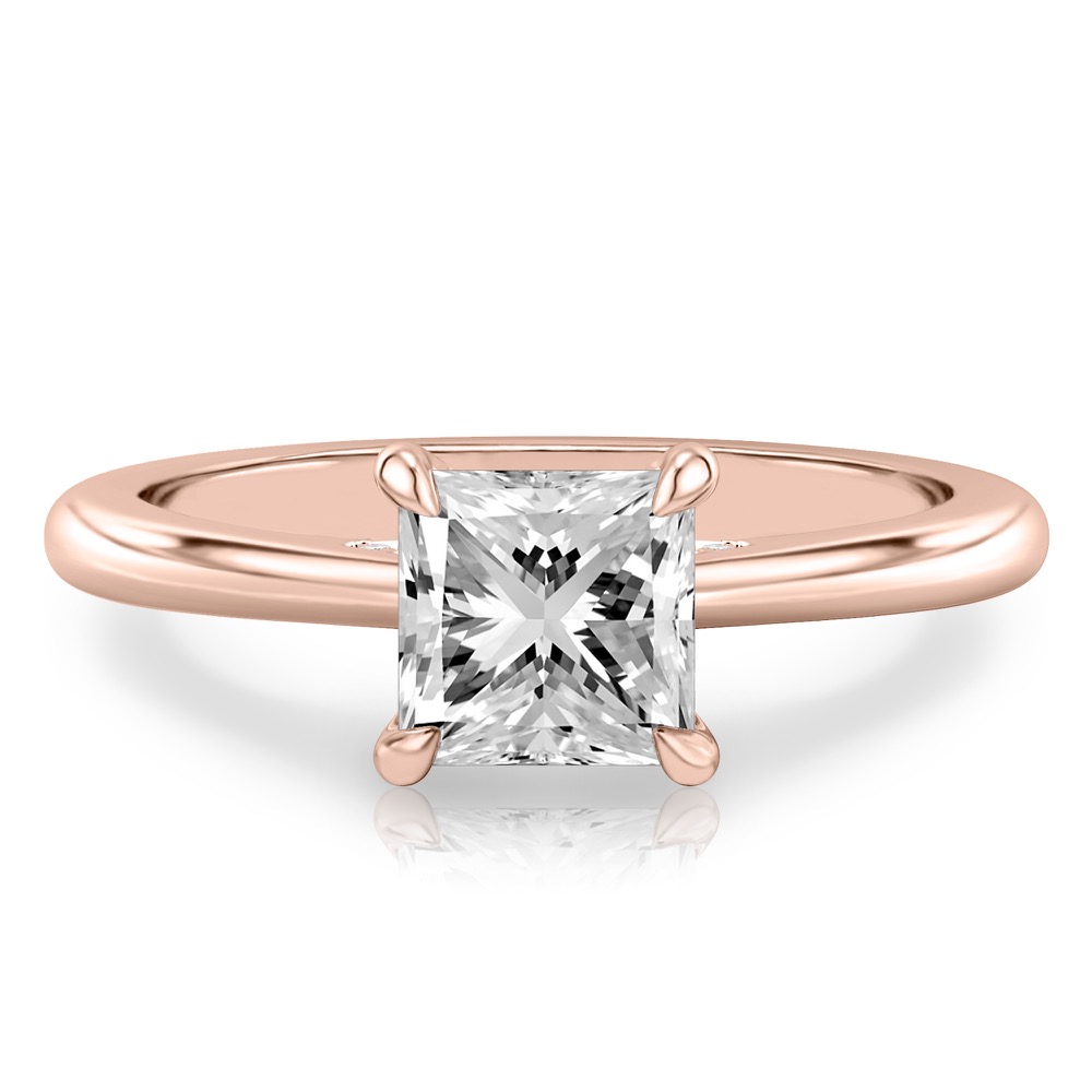 princess cut diamond pave bridge engagement ring in rose gold