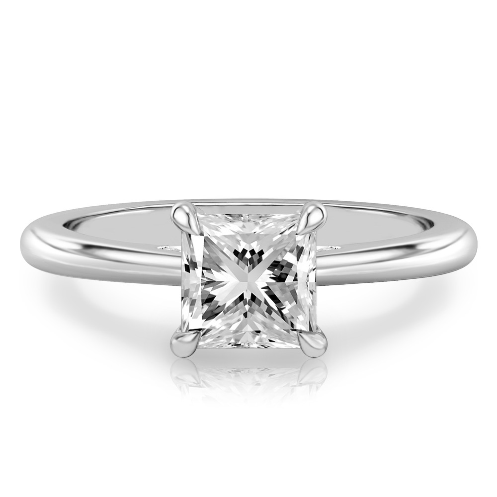 princess cut diamond pave bridge engagement ring in white gold