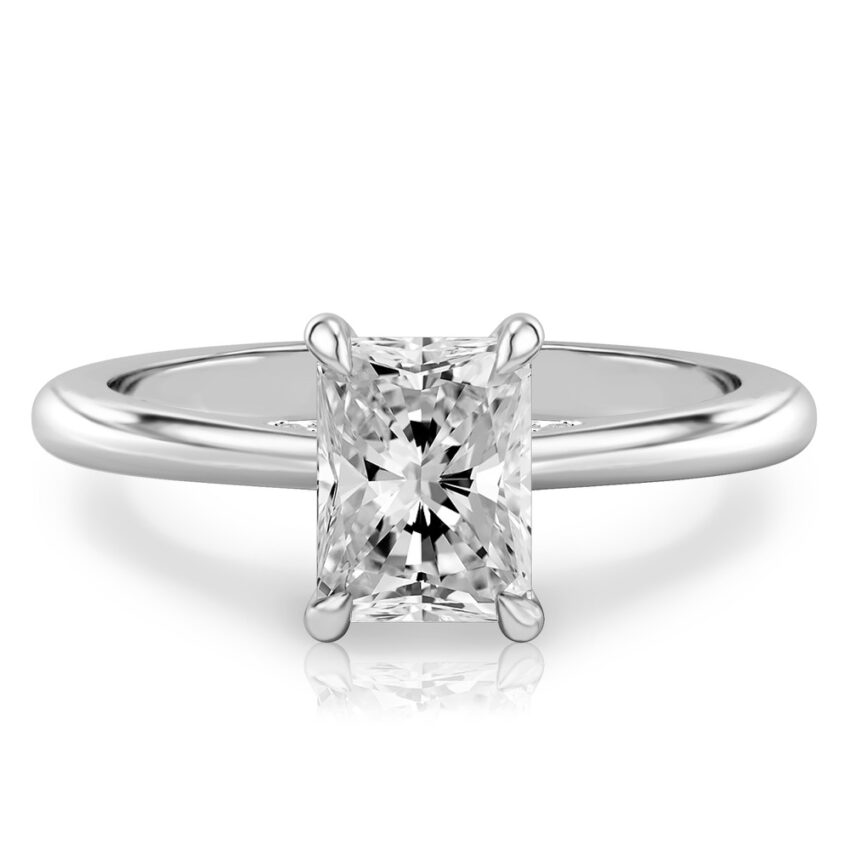 Video of radiant cut diamond pave bridge engagement ring in platinum