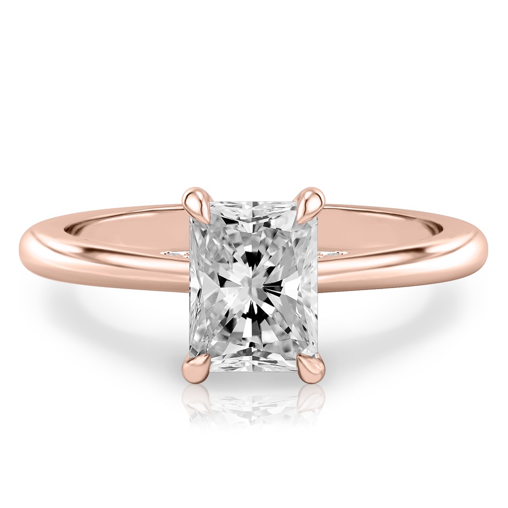 radiant cut diamond pave bridge engagement ring in rose gold