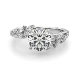round cut diamond bypass nature inspired engagement ring in platinum