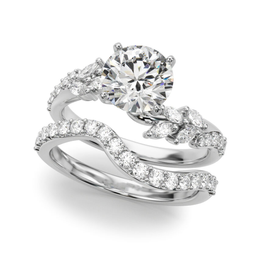 round cut diamond bypass nature inspired engagement ring set palladium
