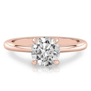 round cut diamond pave bridge engagement ring in rose gold