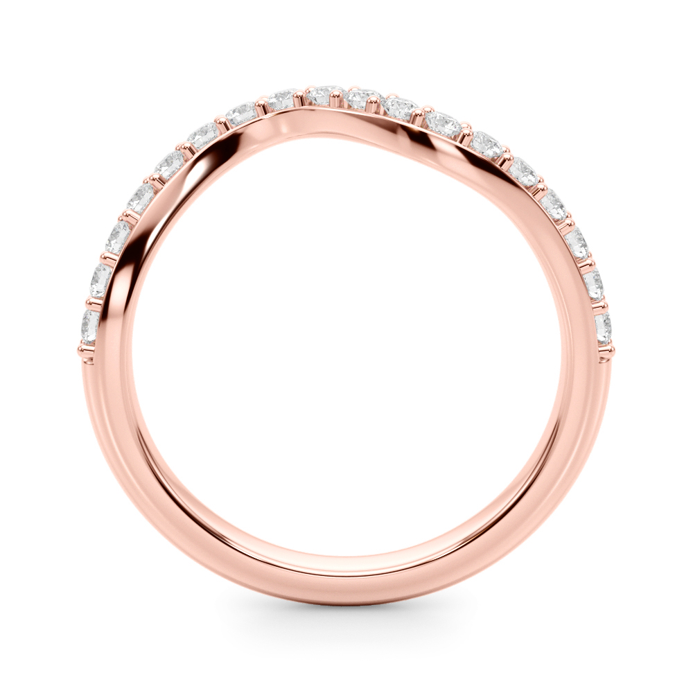 Side view of wave pave diamond band rose gold