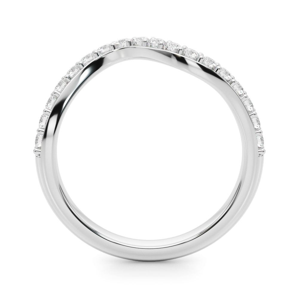 Side view of wave pave diamond band white gold