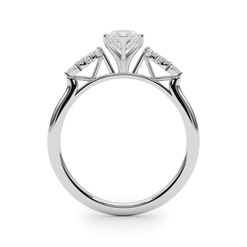 Side view of marquise cut diamond nature inspired marquise stone engagement ring in platinum