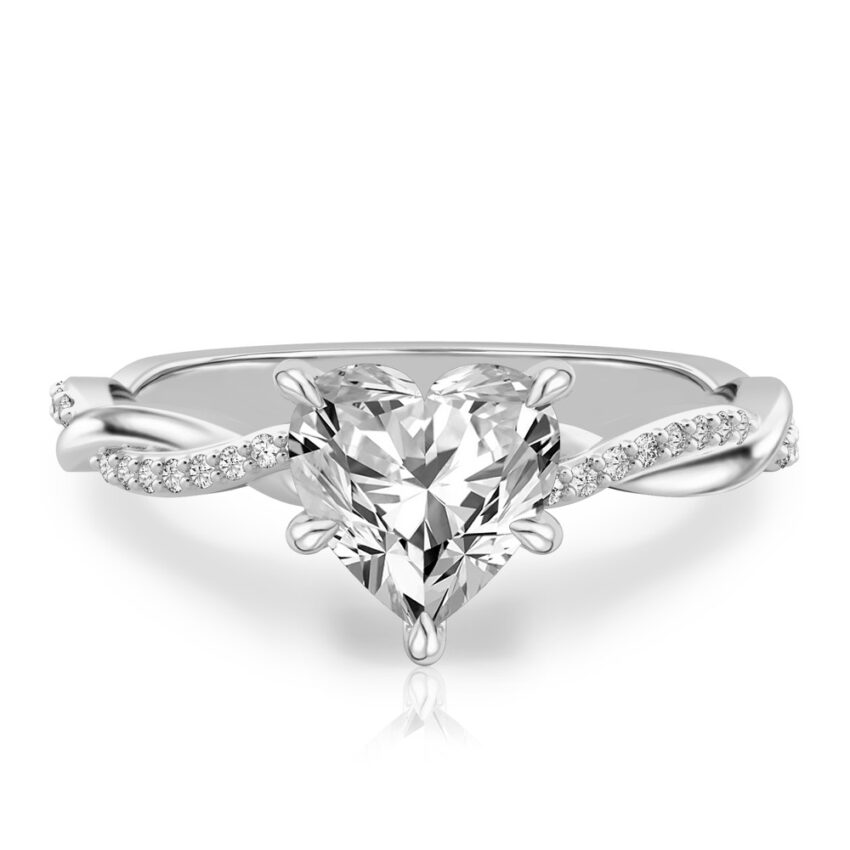 heart shape diamond twist hidden halo engagement ring in platinum