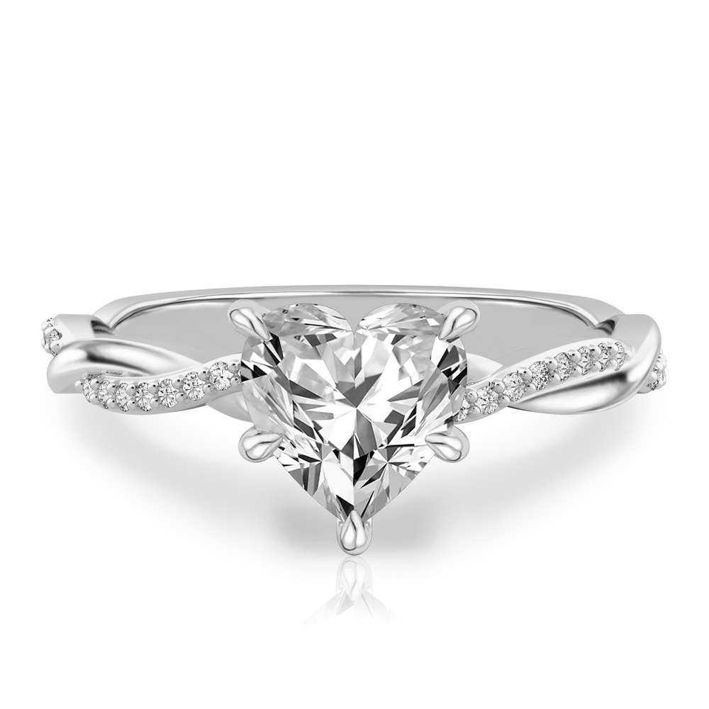 heart shape diamond twist hidden halo engagement ring in platinum
