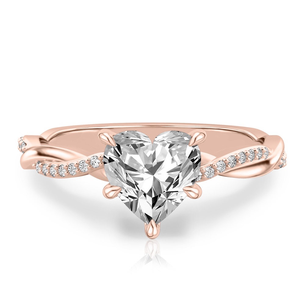 heart shape diamond twist hidden halo engagement ring in rose gold