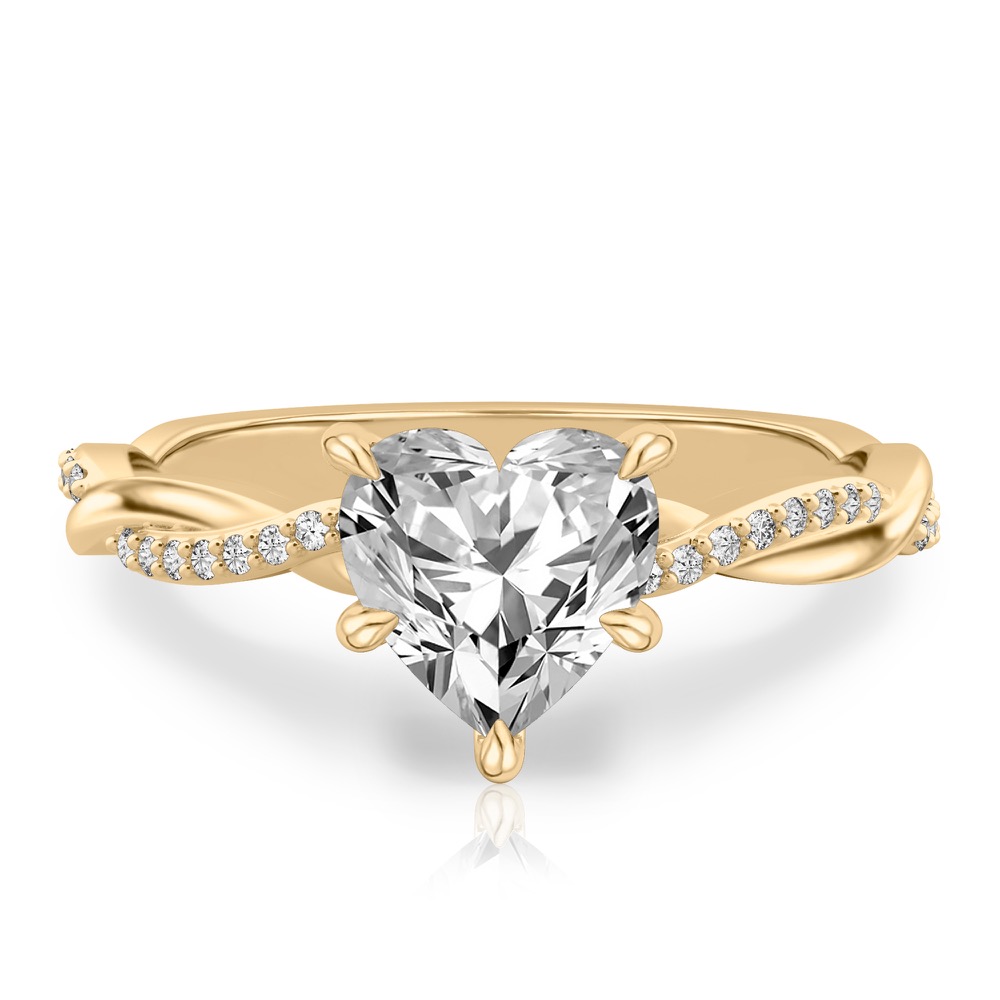 heart shape diamond twist hidden halo engagement ring in yellow gold