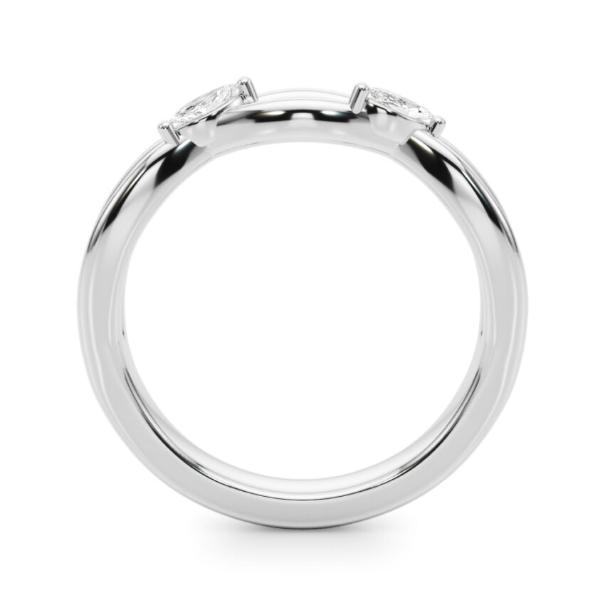 Angle view of nature inspired crossover band white gold