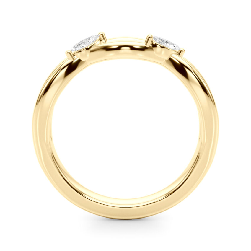 Angle view of nature inspired crossover band yellow gold