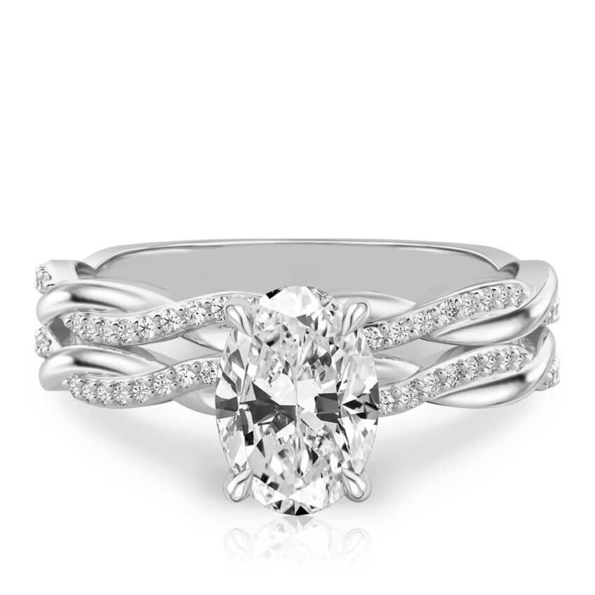 oval cut diamond twist hidden halo engagement ring set platinum