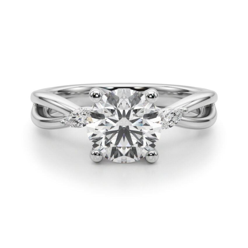 round cut diamond nature inspired crossover engagement ring in platinum