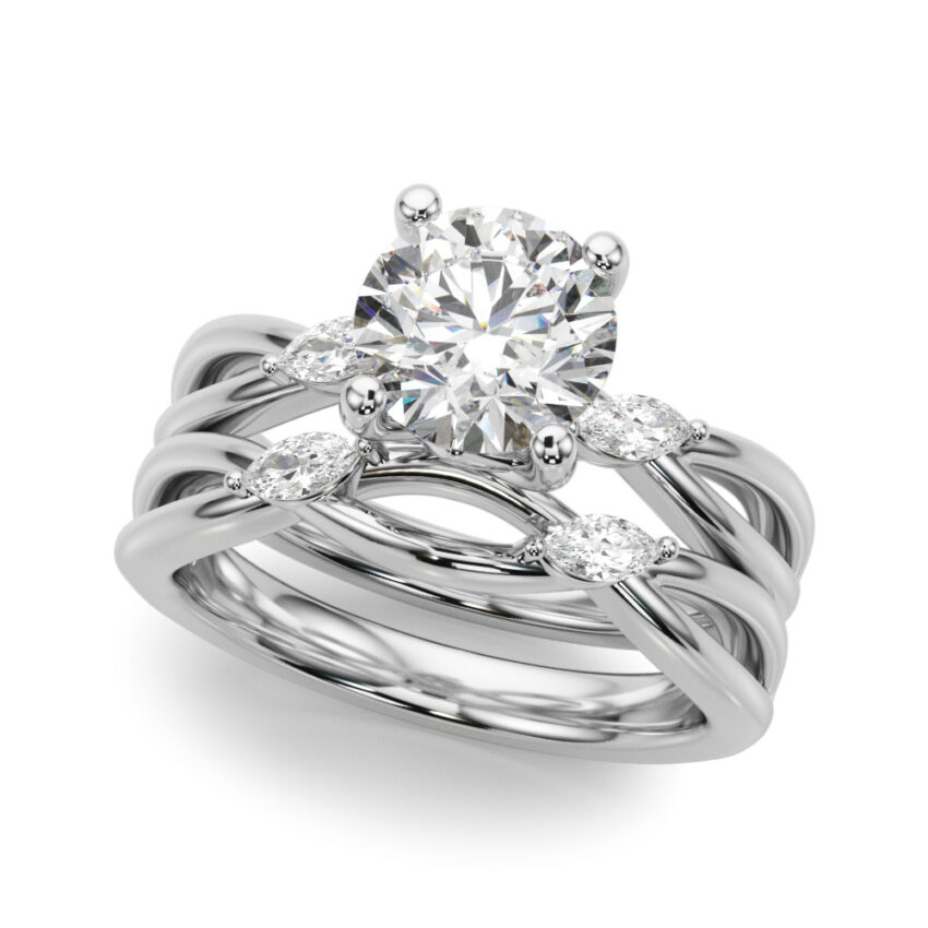 round cut diamond nature inspired crossover engagement ring set platinum