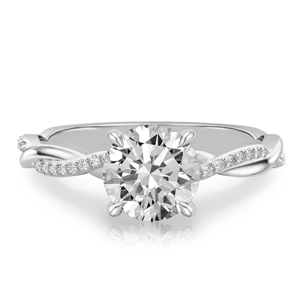 round cut diamond twist hidden halo engagement ring in palladium