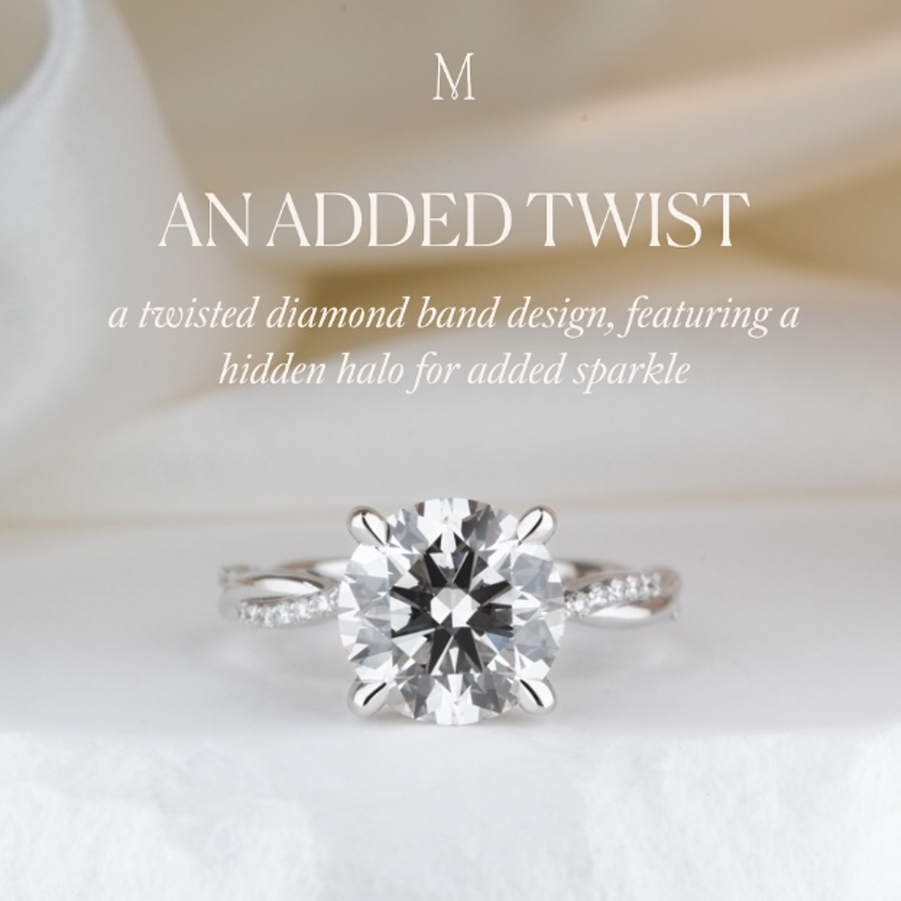 do amore twist hidden halo engagement ring carousel round diamond