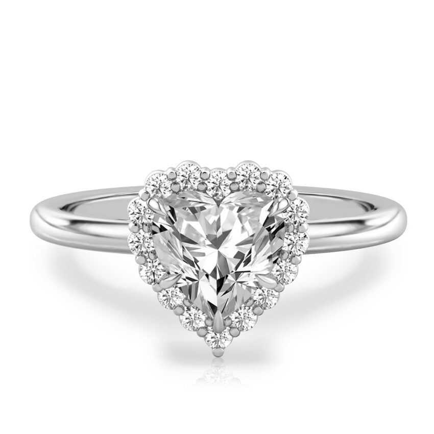 heart shape diamond floral halo engagement ring in platinum