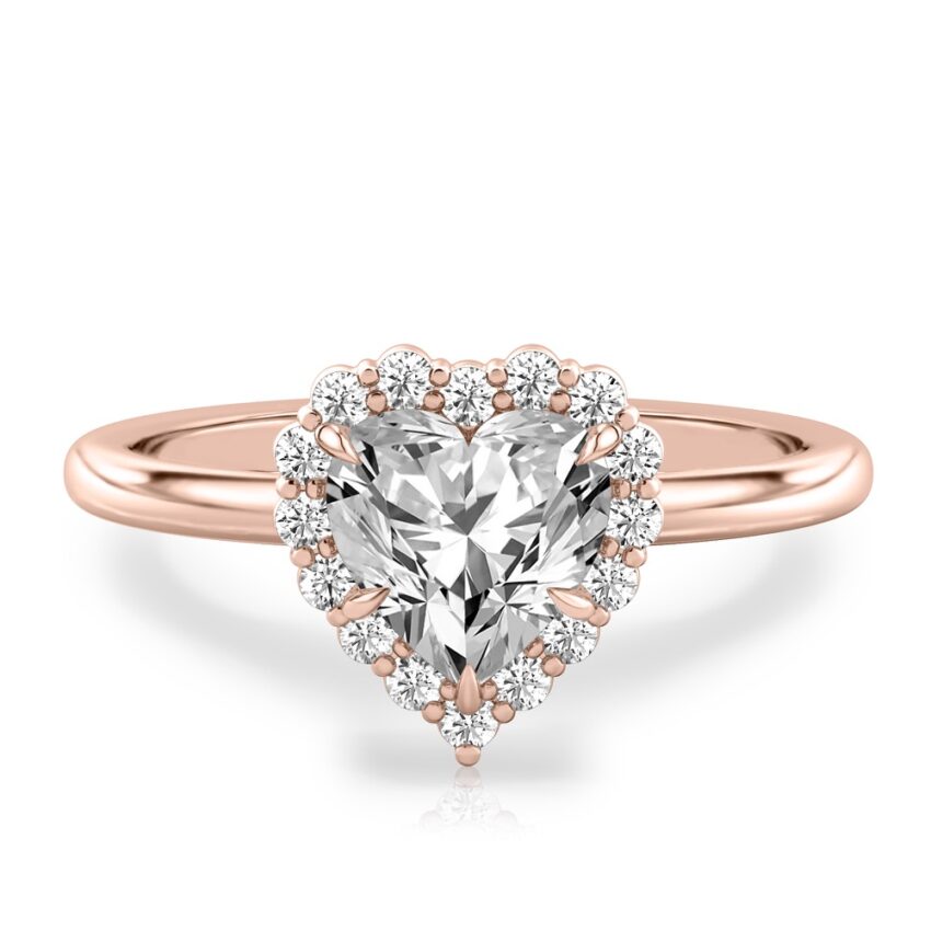 heart shape diamond floral halo engagement ring in rose gold