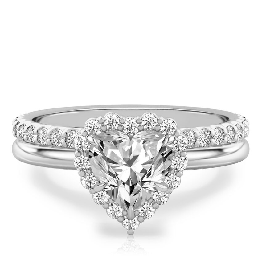 heart shape diamond floral halo engagement ring set platinum