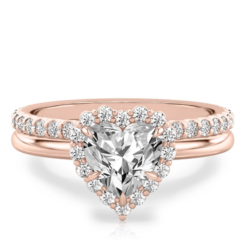 heart shape diamond floral halo engagement ring set rose gold