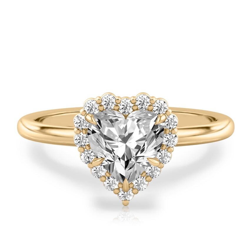 heart shape diamond floral halo engagement ring in yellow gold