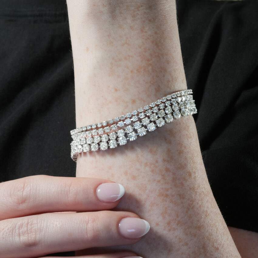 lab diamond tennis bracelet stacked lifestyle