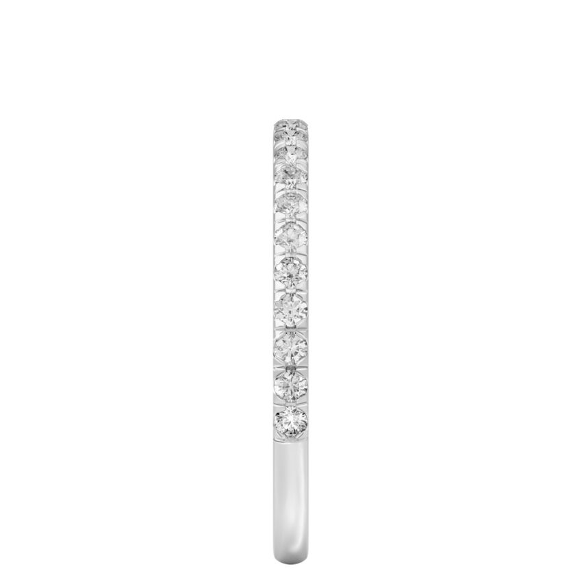 Side view of micro pave wedding band in white gold
