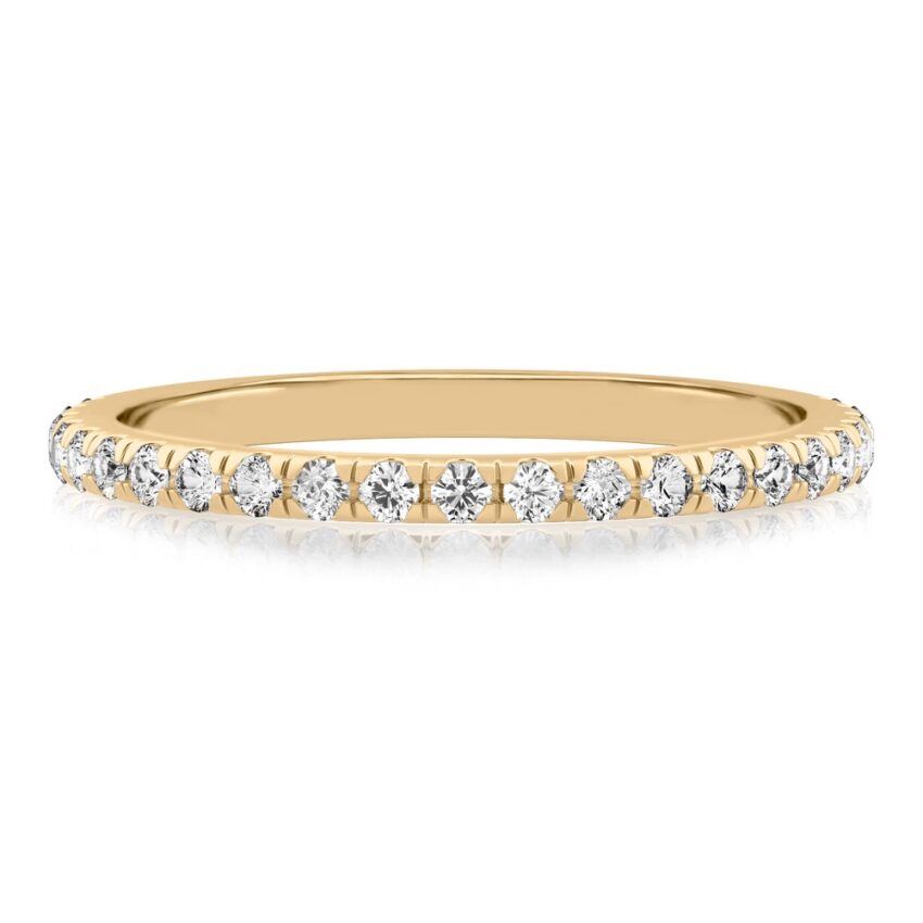 micro pave wedding band in yellow gold