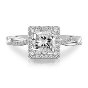 princess cut diamond twist halo engagement ring in white gold