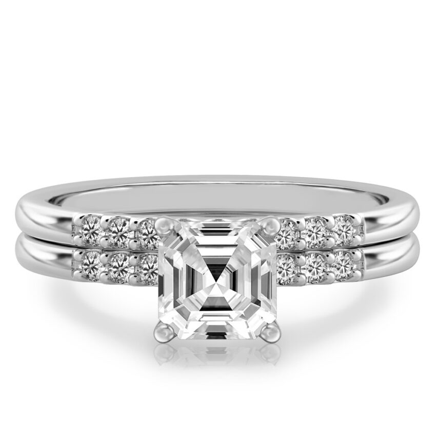 asscher cut diamond minimalist pave engagement ring set palladium