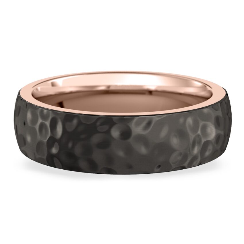 black wedding ring in rose gold
