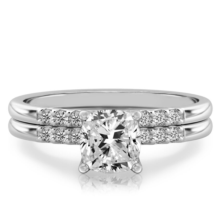 cushion cut diamond minimalist pave engagement ring set palladium